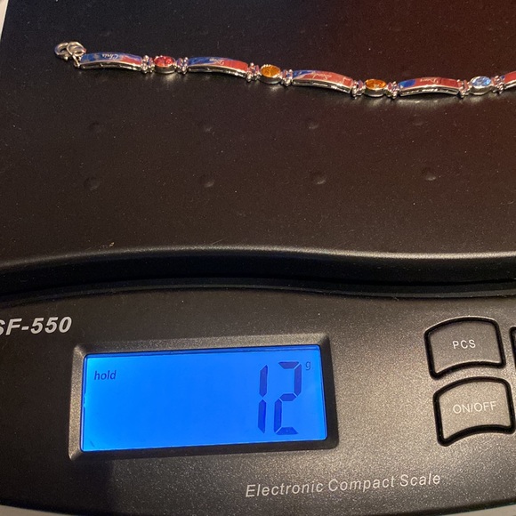 Silver tone bracelet marked 925 has names engraved on it & color stones 7.5” - Picture 5 of 5